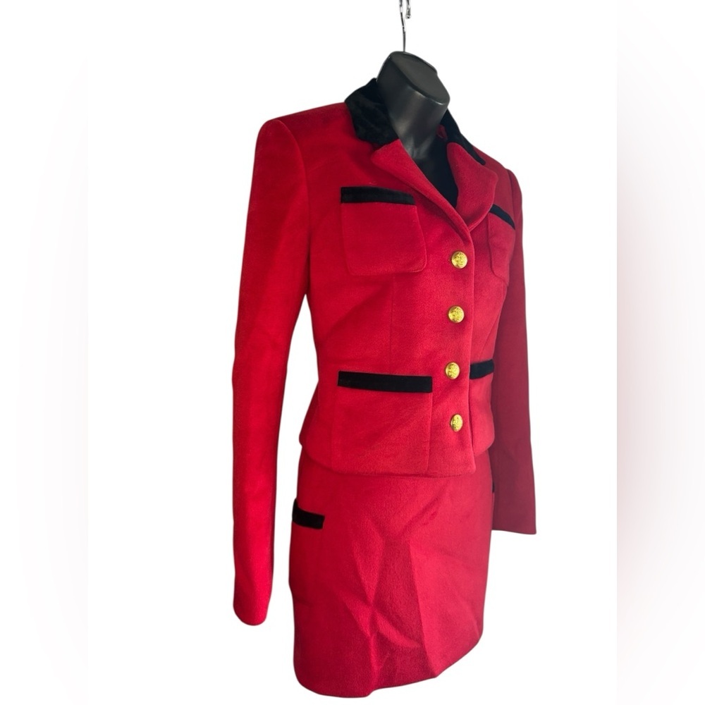 Ruoyu Womens Red and Black Buttoned blazer mini Skirt Suit Blazer sz M skirt S - Picture 7 of 10